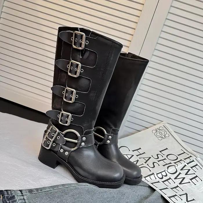 Bottes en cuir véritable marron pour femme