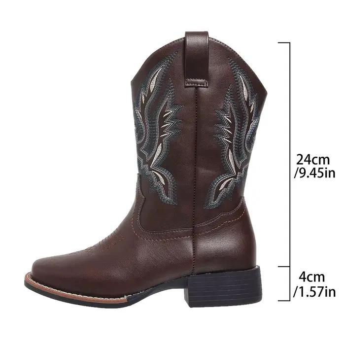 Femmes mi-mollet bottes femme chaussures 4 cm bas talon carré broderie pays botte