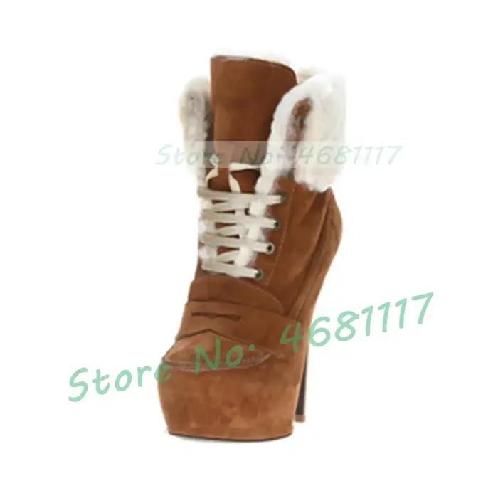 Bottes de rinçage à talon aiguille à plateforme marron pour femmes, bottines à talons hauts Mars pour femmes, bottines en daim Parker, chaussures rondes bicolores