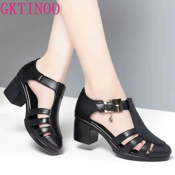 GKTINOO – sandales de gladiateur en cuir véritable pour femmes, chaussures d'été à talons hauts antidérapantes, grande taille