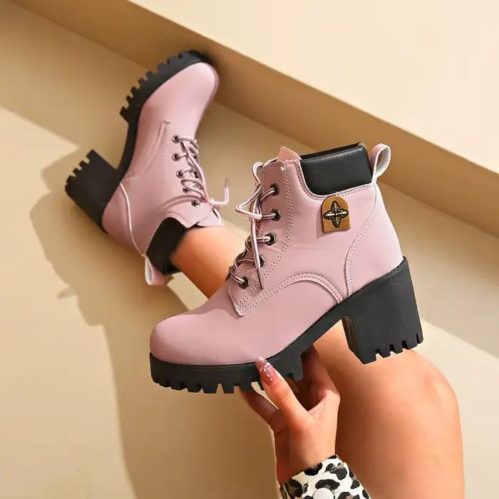 2024 nouveau hiver femmes talons bottes de haute qualité à lacets chaussures de créateur de mode décontracté confortable talons bottes chaussures pour femmes