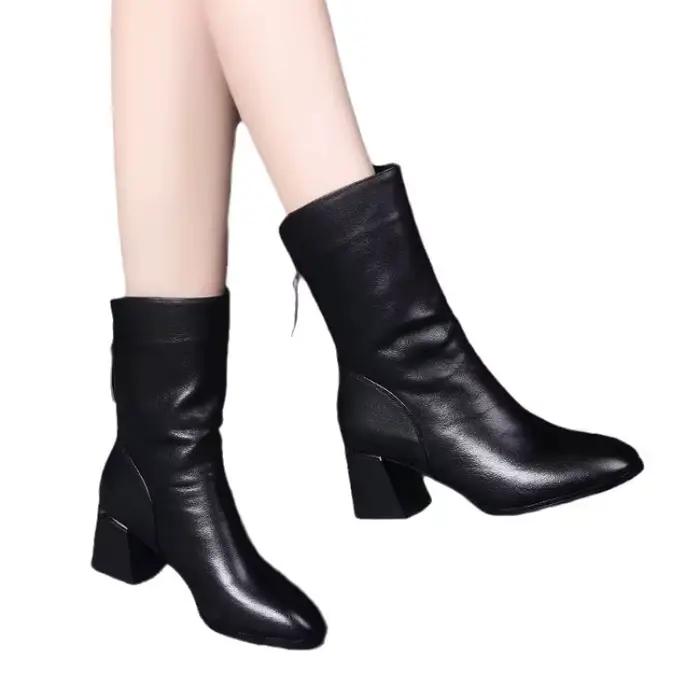 Nouvelles bottes en cuir polyvalentes pour femmes 2024