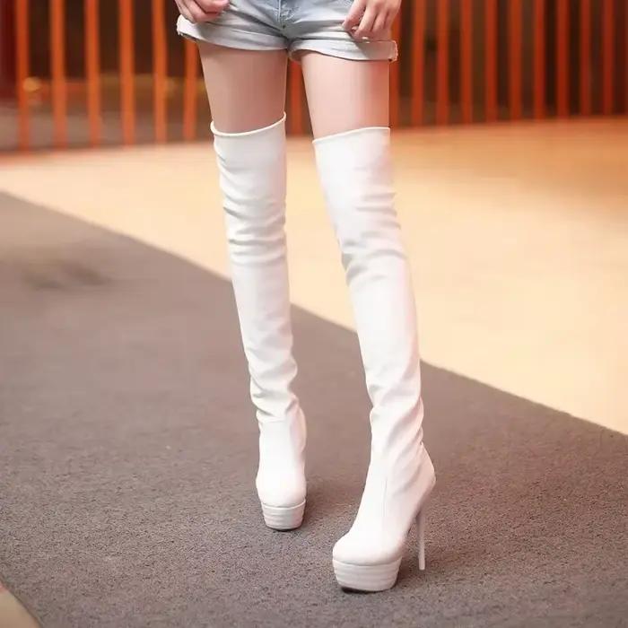 34-46 femmes bottes 2024 nouveau PU Sexy sur le genou bottes longues Sexy mince bottes à talons hauts plate-forme femmes chaussures Zapatos Mujer Botas