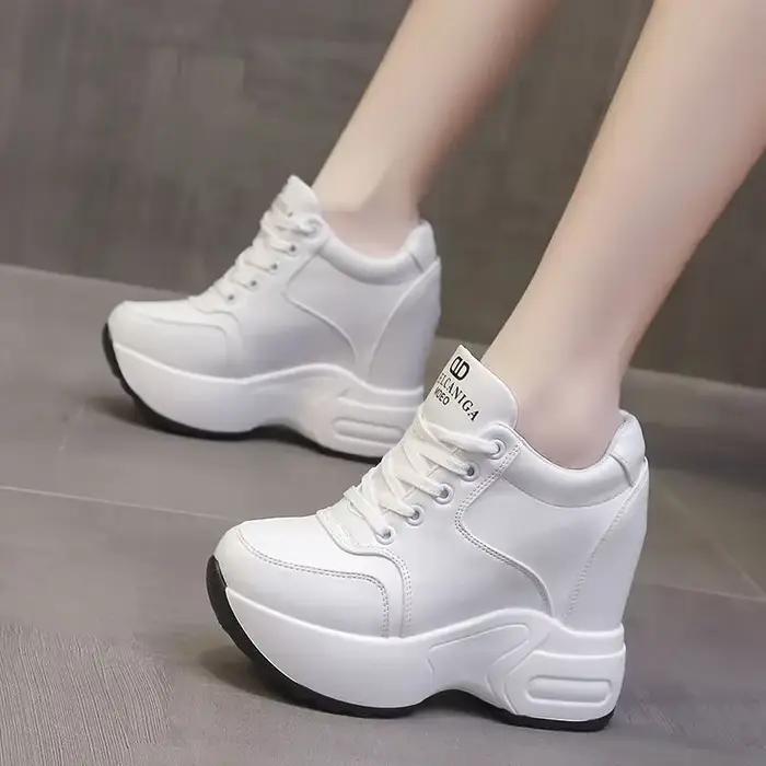 2025 femmes bottines automne cuir grosses chaussures femme plate-forme hauteur augmentée baskets 10CM semelle épaisse compensées bottes blanches