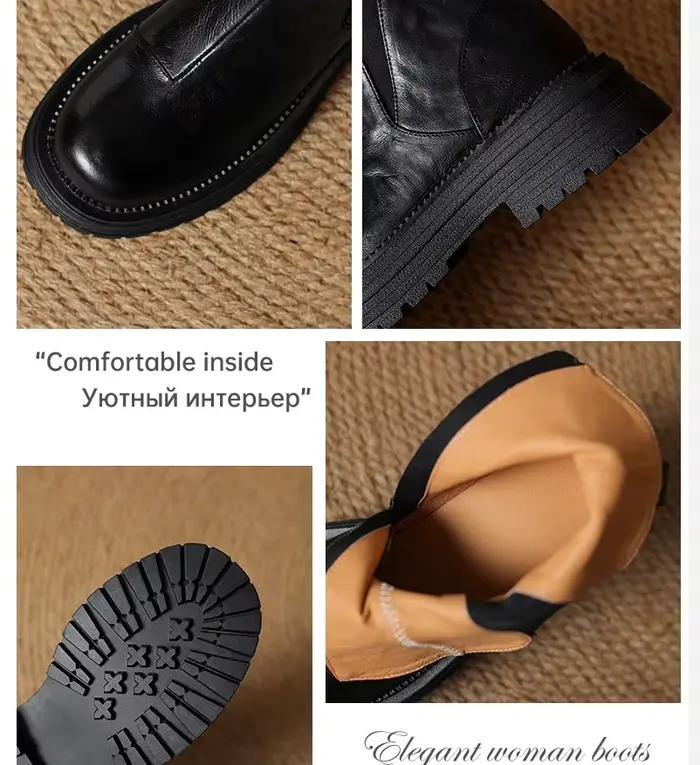 Ods plate-forme bottes sans lacet printemps automne chaussures talon épais bout rond femmes