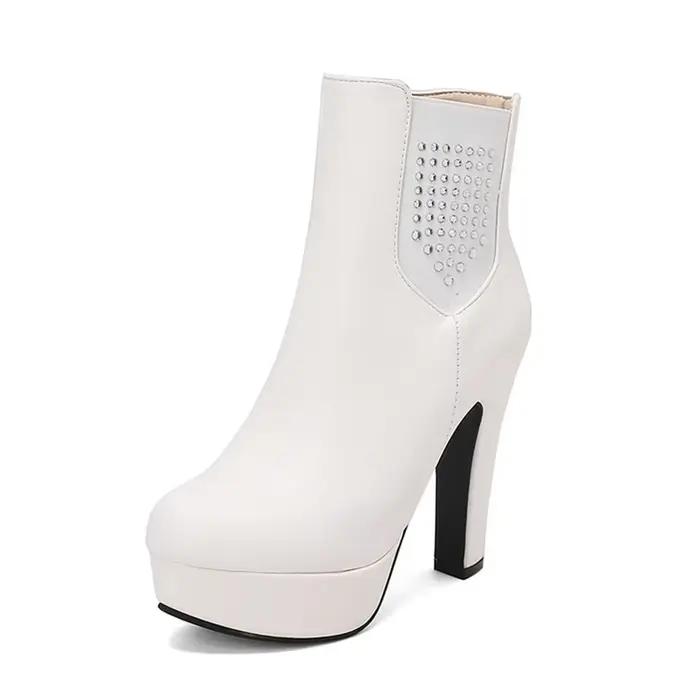 Botas De Mujer bottines femmes automne hiver Simple mode bout rond talons hauts côté fermeture éclair plate-forme bottes grande taille 50 338-9