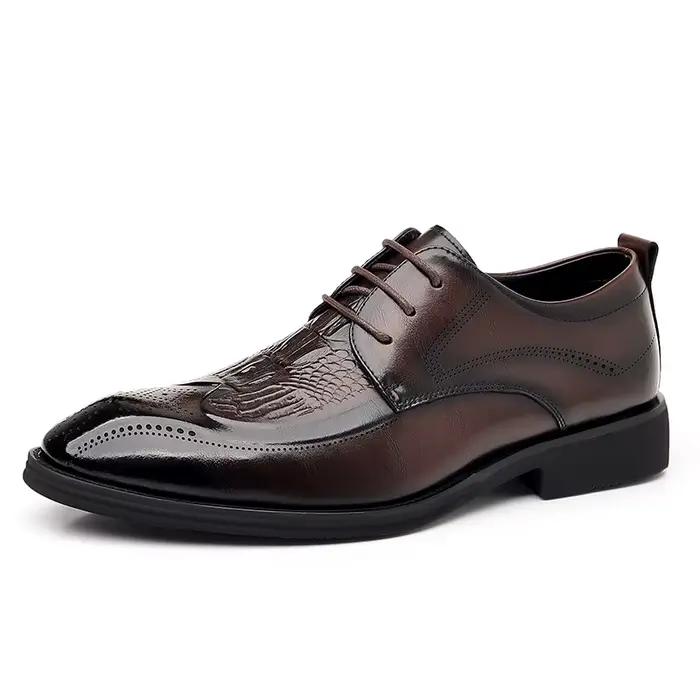 Chaussures en cuir brillant pour hommes, chaussures provoqué de banquet haut de gamme, chaussures d'affaires pointues pour hommes de bureau, polyvalentes, marque de luxe, haute qualité