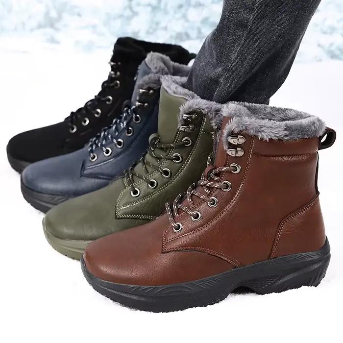 Bottes de neige homme en cuir imperméable hauteur cheville bout pointu talon moyen pour hiver occasions spéciales randonnées et plein air