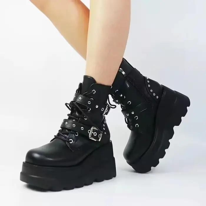 Mn-Bottes à Talons Compensés à Plateforme Punk Chic