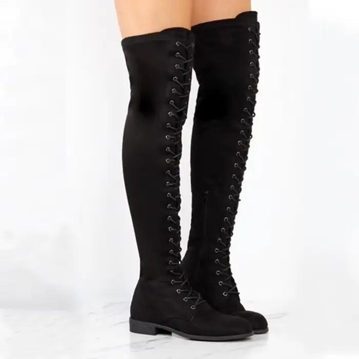 Bottines à bout rond pour femmes, design à boucle, bottes hautes, chaudes pour l'hiver, en cuir PU, semelle en caoutchouc, confortables, pour la saison printemps-automne