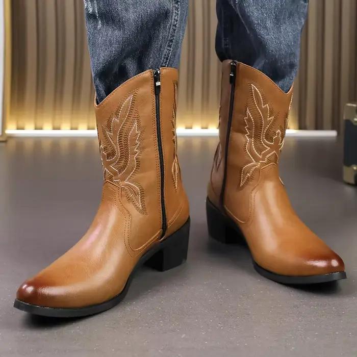 Bottes Western pour hommes, bottes de cowboy confortables, bottes hautes pour hommes, bottes à semelle en caoutchouc pour hommes