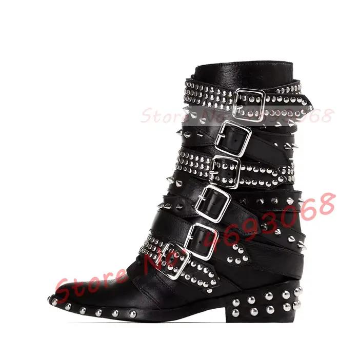 Bottines Gothiques à Bout Pointu et Boucles pour Femmes