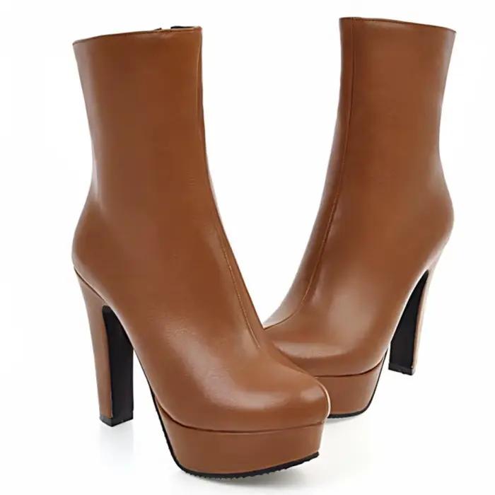 Bottines courtes élégantes pour femmes, chaussures d'automne et d'hiver à plateforme, noires et brunes, chaussures de danse de fête, grande taille