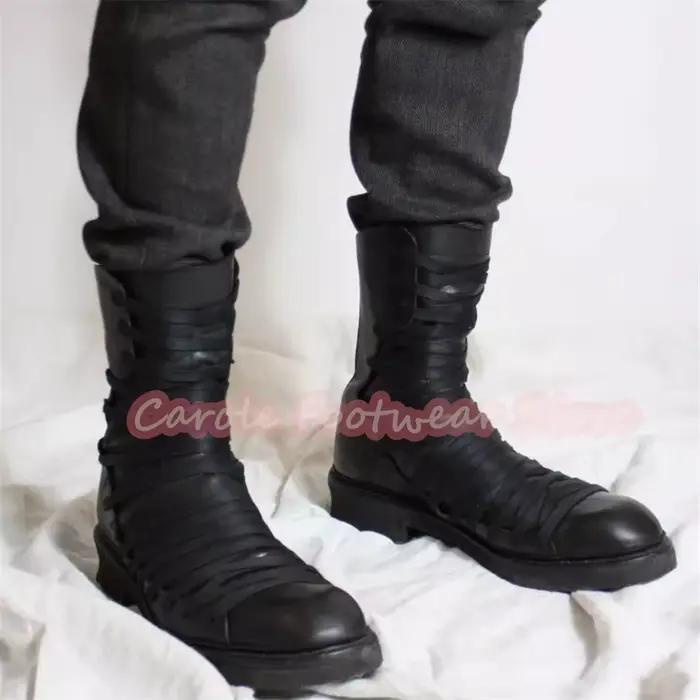 Bottes montantes noires pour hommes à lanières croisées multiples