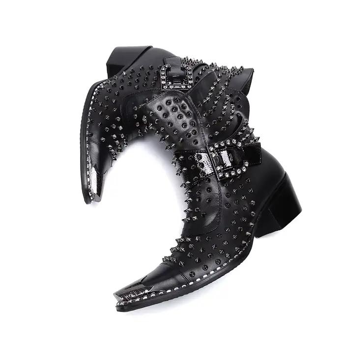 Bottes en cuir pointues à talons hauts pour hommes