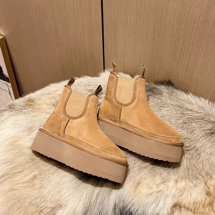 Bottes décontractées chaudes en velours pour femmes, une étape, cuir suédé, bottes de rinçage pour femmes