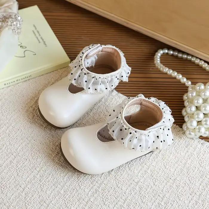 Chaussures à volants à pois pour petites filles, chaussures en cuir pour enfants pour fêtes, mariages, chaussures de princesse élégantes pour enfants, chaussures de performance, adorables