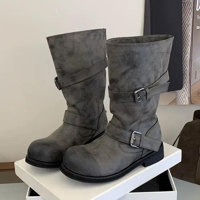 Bottines confortables à talons bas carrés et bout rond pour femmes style punk bottes d'automne et d'hiver à offrir pour les occasions spéciales