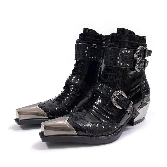 Bottines Western Rétro pour Hommes et Femmes, Bottines Chelsea avec Détails Métalliques, Fermeture Éclair Latérale, Style Punk, Bout Pointu