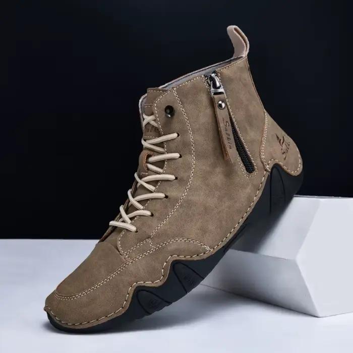 Bottines classiques en cuir faites à la main pour hommes, baskets courtes confortables avec fermeture éclair, à la mode, à plateforme polyvalente, pour l'extérieur, 48, 2025