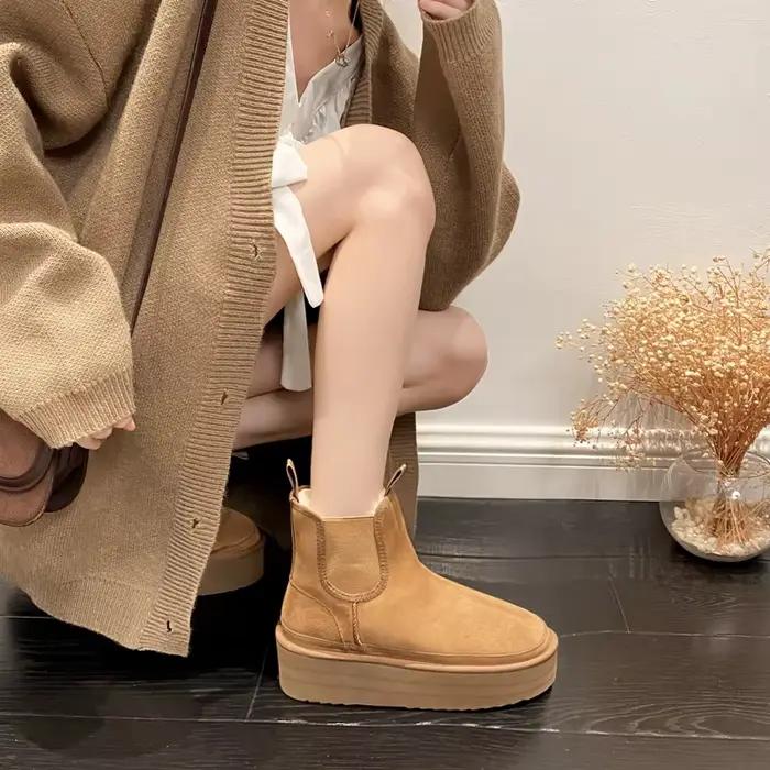 Bottes décontractées chaudes en velours pour femmes, une étape, cuir suédé, bottes de rinçage pour femmes