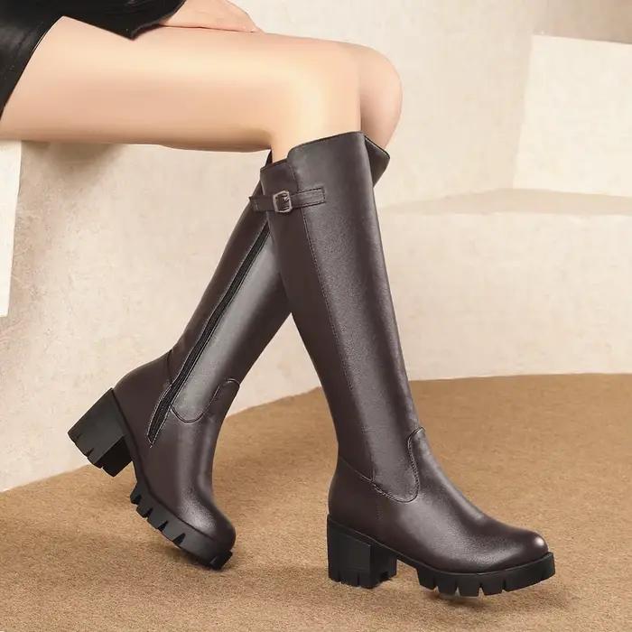 Bottes bottes longues pour femmes automne/hiver nouvelles bottes pour femmes talons grossiers bottes à Tube Long chaussures pour femmes