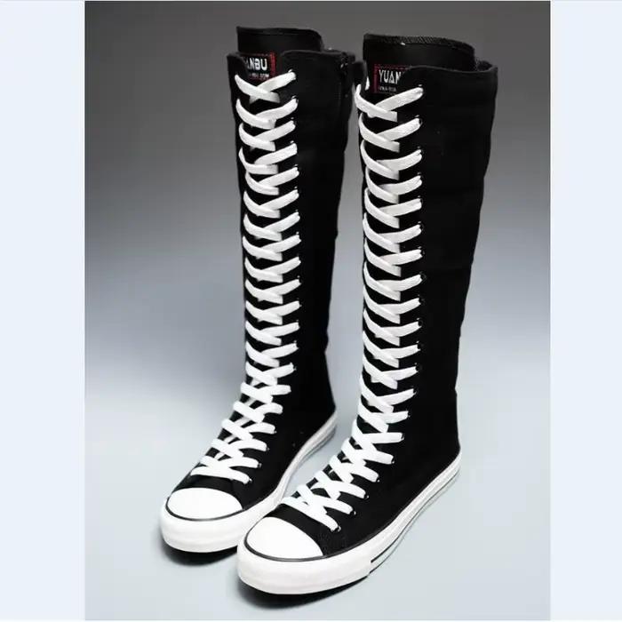 2025 nouvelles chaussures montantes en toile pour femmes édition coréenne botte longue à lacets fermeture éclair