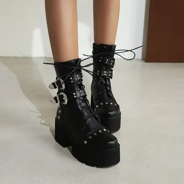Bottines à lacets avec fermeture éclair pour femmes