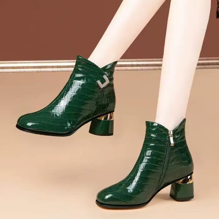 Petites bottines décontractées à bout rond en cuir verni pour femmes