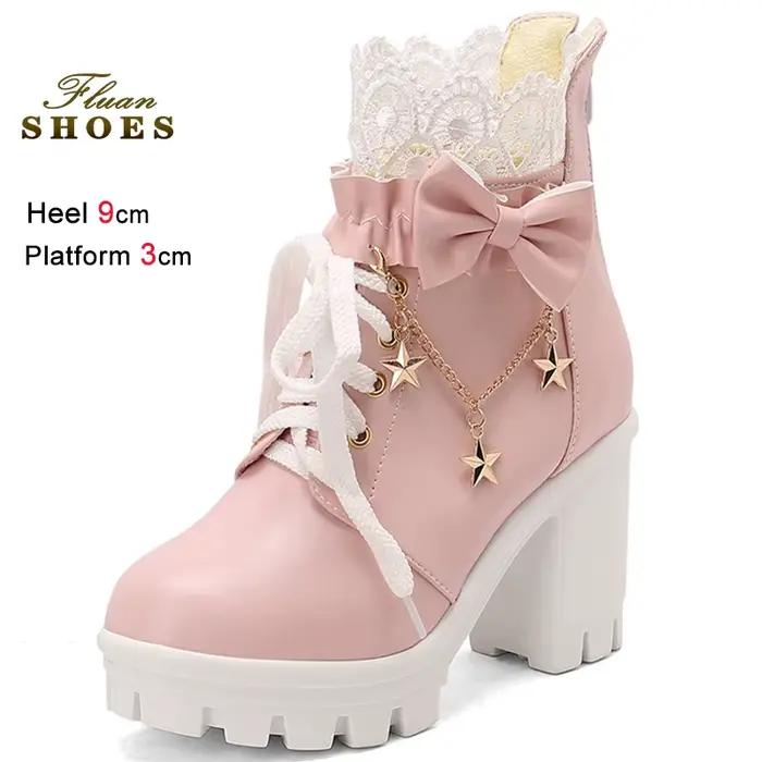 2025 nouveau rose femmes bottines à lacets dos fermeture éclair