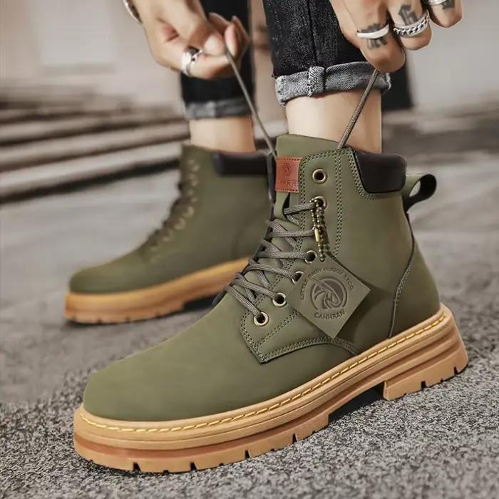 Bottes hautes en cuir pour hommes mode moto bottines robustes pour randonnées et sorties élégantes occasions spéciales