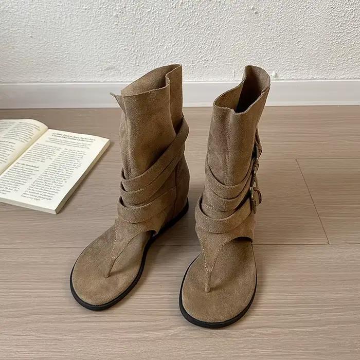 Bottines pour femmes à talon compensé et à bout ouvert, nouvelle collection été 2026, style romain tendance et cool