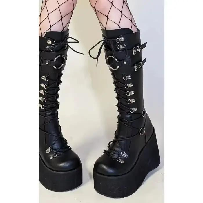Punk gothique plate-forme bottes pour femmes Cosplay compensées mi-mollet femmes bottes concepteur fond épais décontracté genou haute botte Botas Mujer