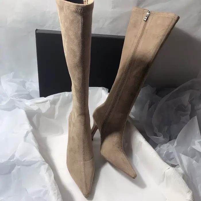 Femmes Stretch moderne bottes longues mode bout pointu genou chaussons hauts concepteur talons