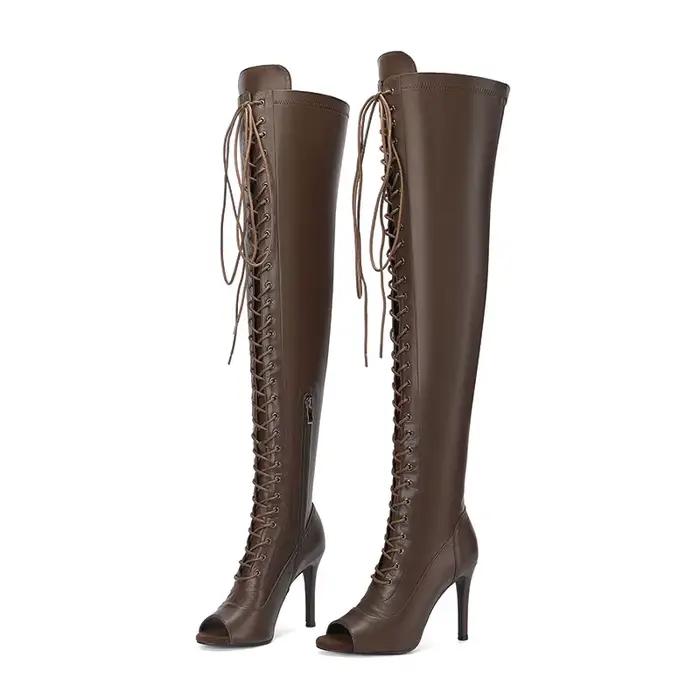 Bottes Hautes à Lacets pour Femme, Talons Souples, Châssis Stiletchassis, Jazz, brevLatine, Sexy, Extérieur