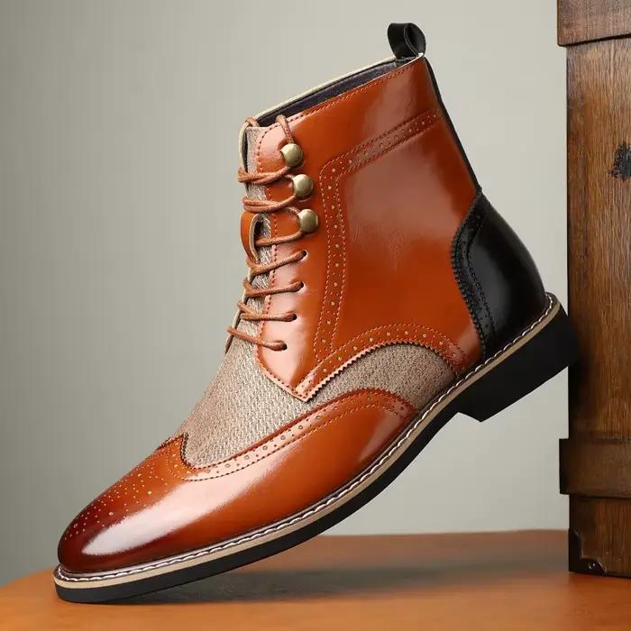 Bottes hautes pour hommes Style britannique botte pointue en cuir bottes habillées d'affaires de mode pour hommes 2025 bottines décontractées chaussures richelieu