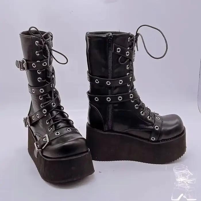 Grande taille 43 automne femmes bottes boucle bout rond compensées plate-forme
