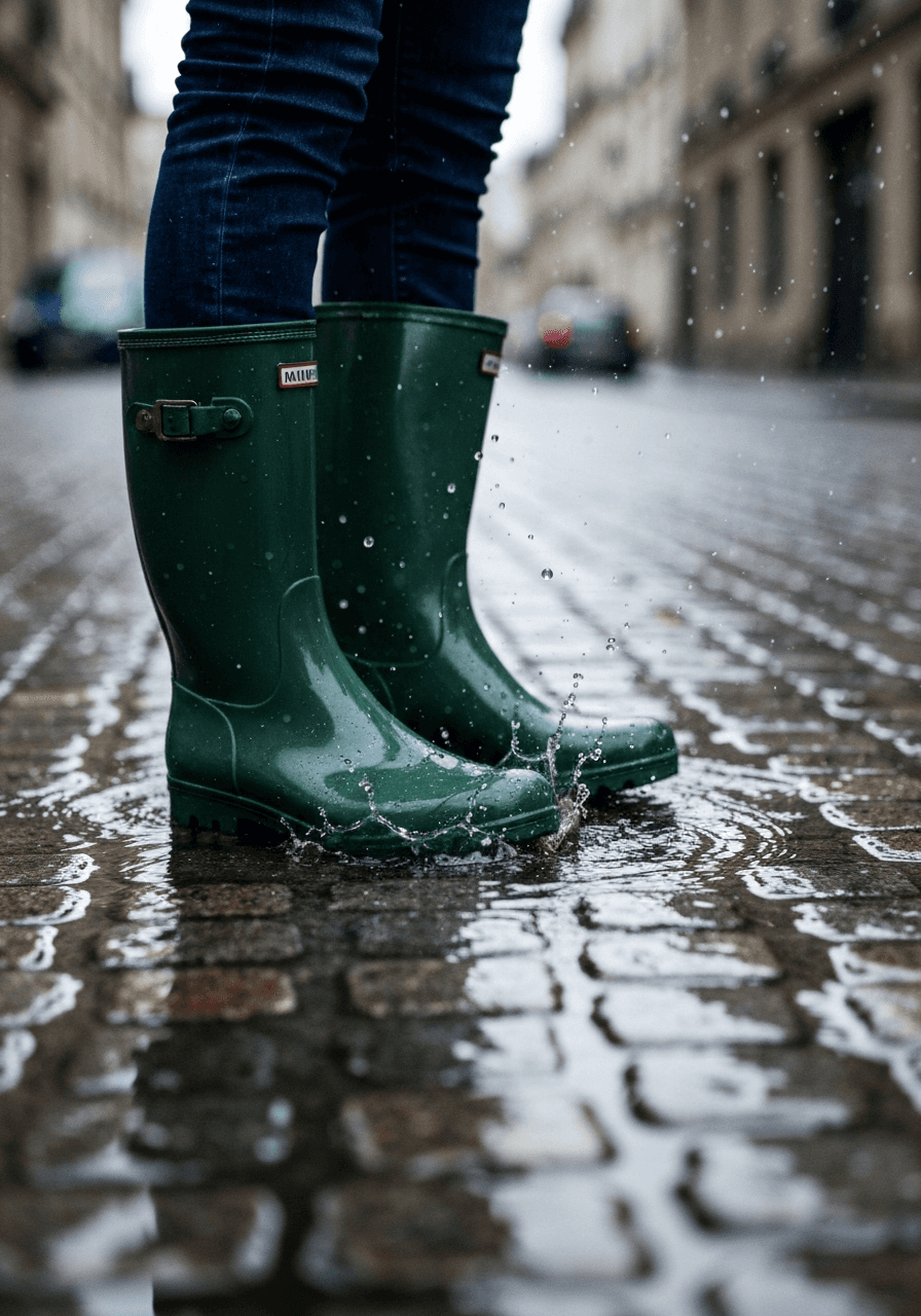 Bottes de pluie sur pavé mouillé — Botteora