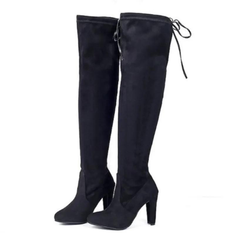 Nouvelles femmes botte mode daim femmes sur le genou botte à lacets Sexy talons hauts chaussures fem
