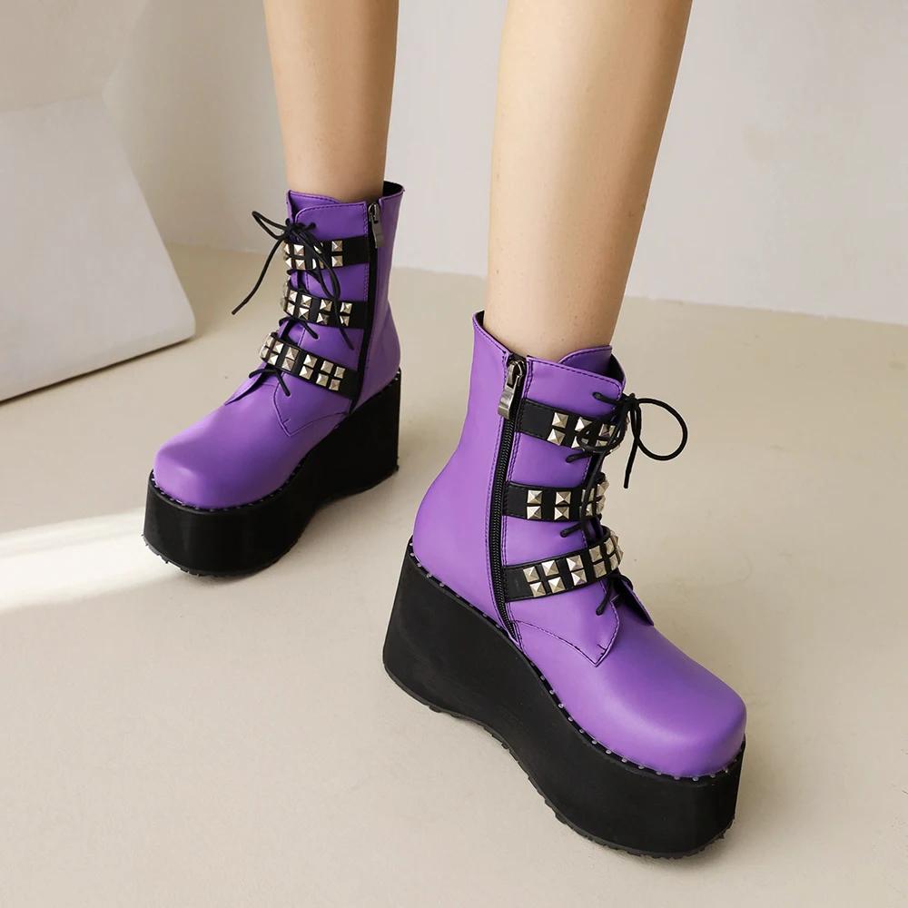 Bottes à plate-forme rétro Super épaisse, lanière croisée en métal, talon haut, étanche, mi-mollet, 