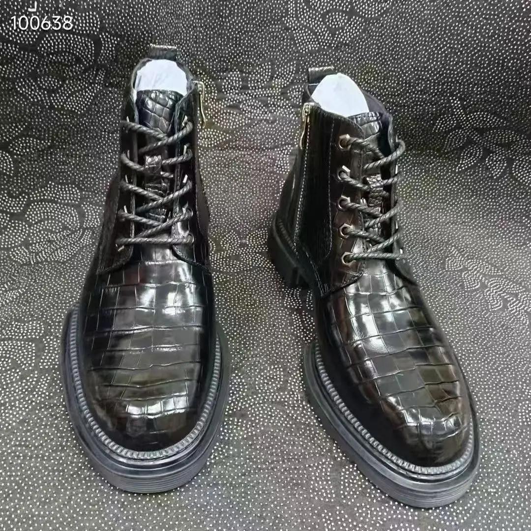 Bottes d'hiver de luxe en peau de Crocodile pour hommes, 100% véritable cuir d'alligator véritable, 