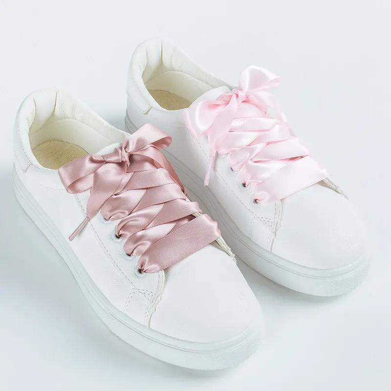 InjSatin-Lacets de chaussures à ruban plat pour femmes, lacets lumineux pour bottes et baskets, long