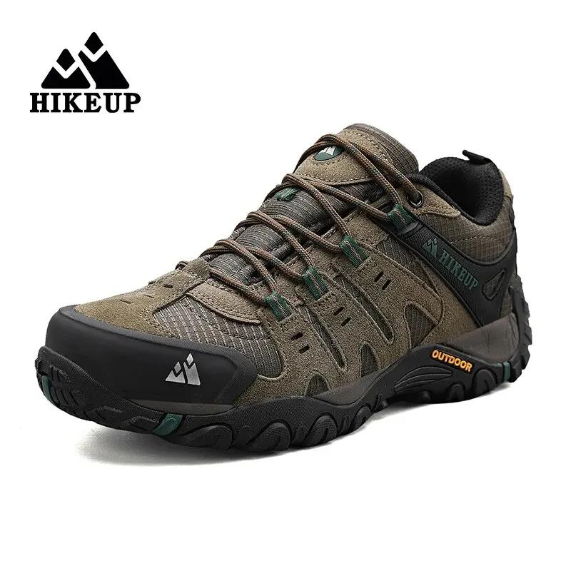 HIKEUP-Chaussures de randonnée en cuir suédé pour homme, baskets d'extérieur résistantes à l'usure, 