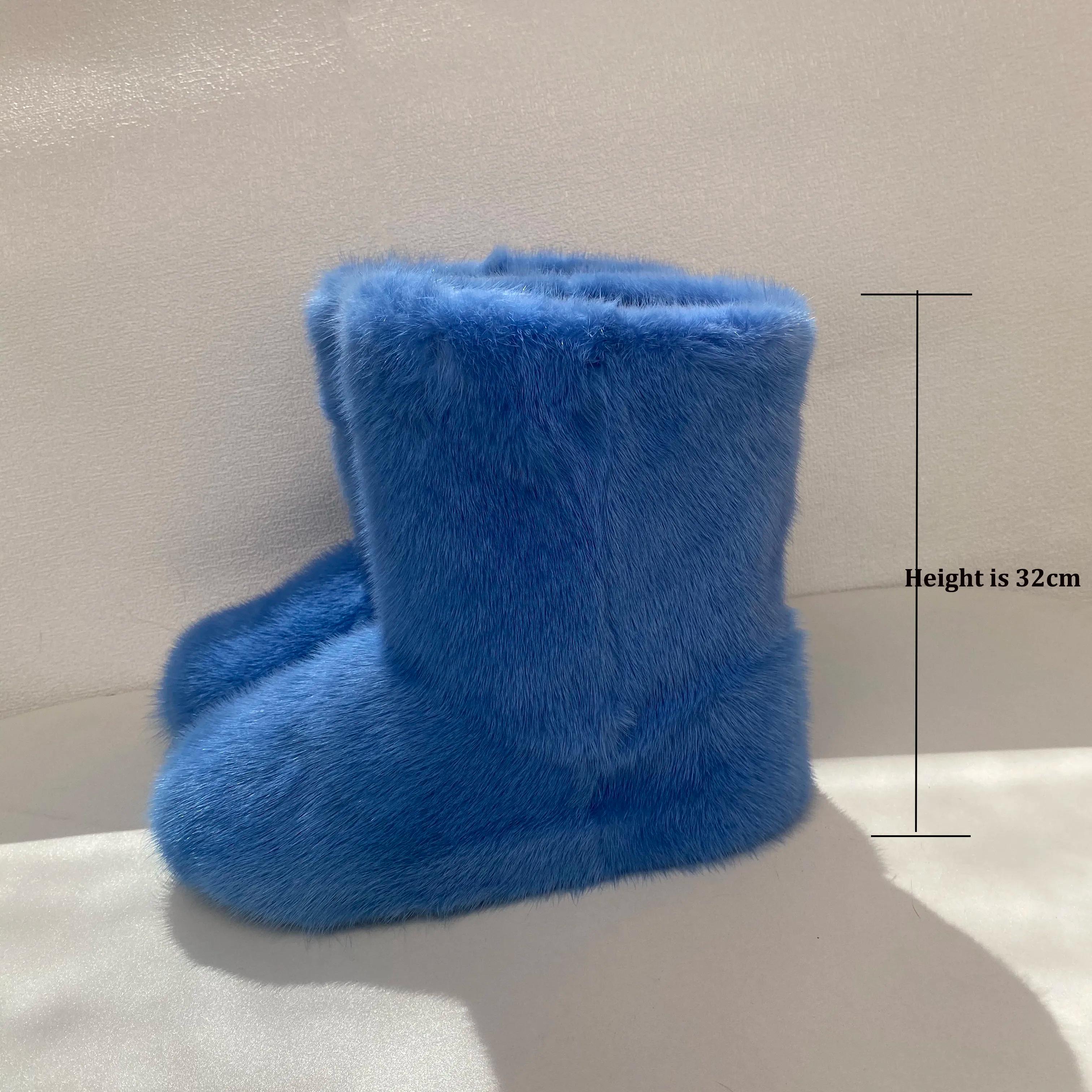 Bottes d'hiver en vraie fourrure de vison pour femme, bottines de neige moelleuses à la mode, antidé