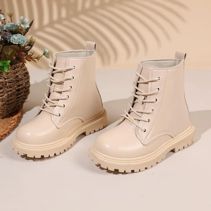Bottes courtes en cuir pour filles, couleur unie, polyvalentes, bout rond, fond souple, Chelsea, nou