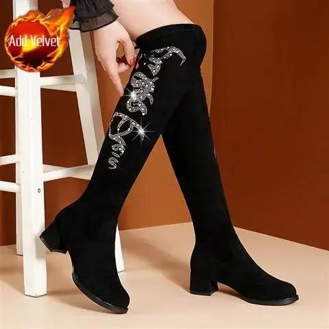 Bottes au-dessus du genou pour femmes, chaussures pour dames, talons élastiques, chaussures élégante