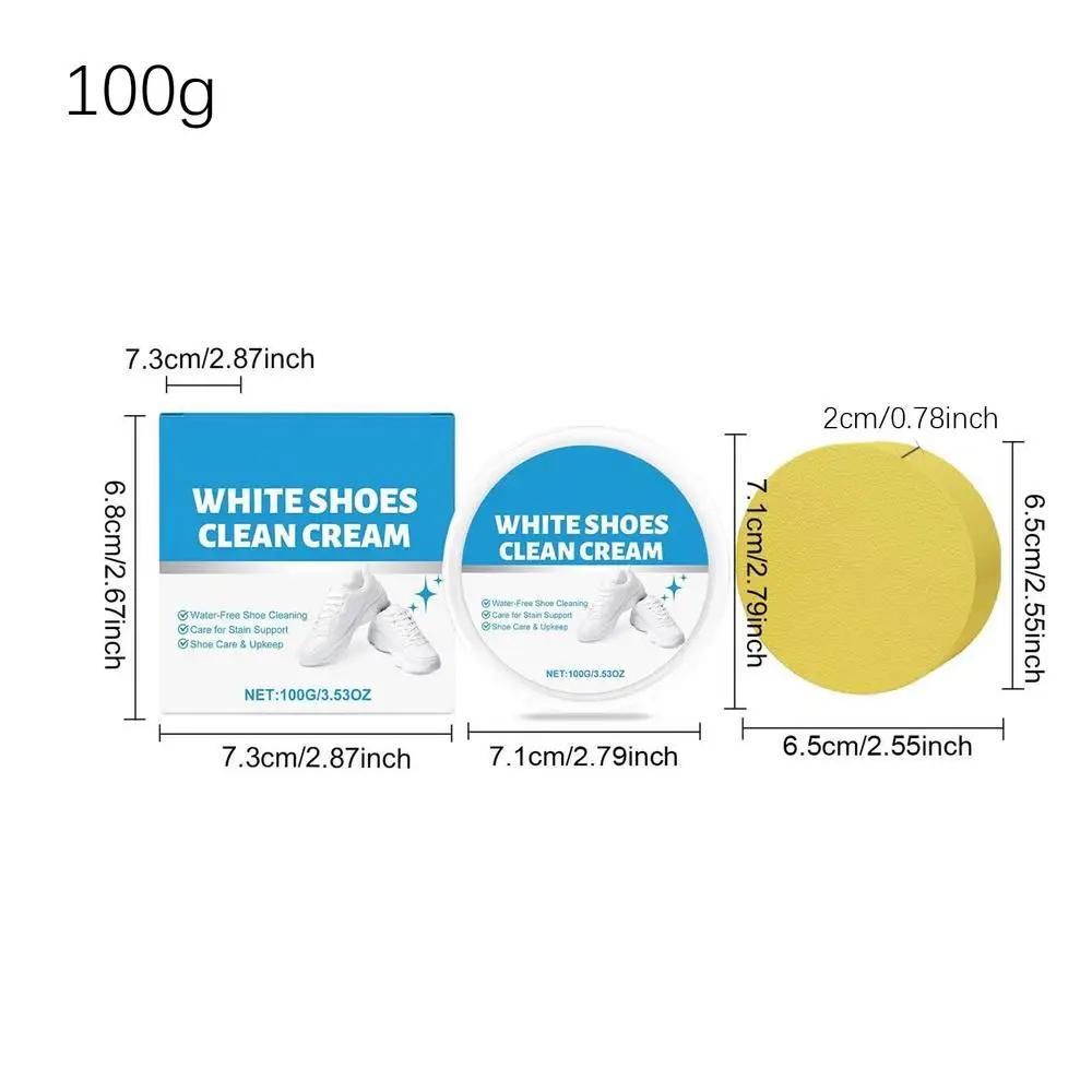 Crème Nettoyante Blanche pour Chaussures 100g Anti-Jaunissement et Détachant avec Éponge – Kit de Ne