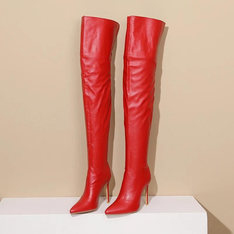 Bottes à bout pointu, Super hautes et fines talons, Sexy pour femmes, chaussures confortables en cui