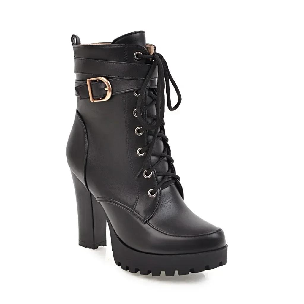 Bottines à talons hauts pour femmes, chaussures à lacets, plateforme, grande taille, à la mode, blan