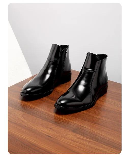 Bottes montantes à fermeture éclair pour hommes, bout pointu, en cuir véritable, vêtements de travai